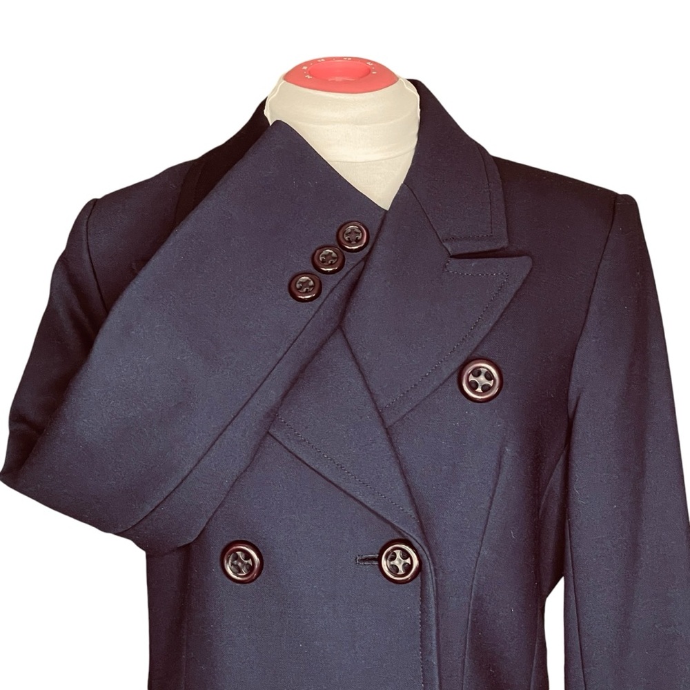 TRINA TURK Overcoat Double Breasted Wool Blend Navy Size 12 - Picture 4 of 14